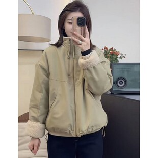 休闲保暖棉衣潮 派克服外套女2025秋冬新款 韩版 双拉链翻领加绒短款