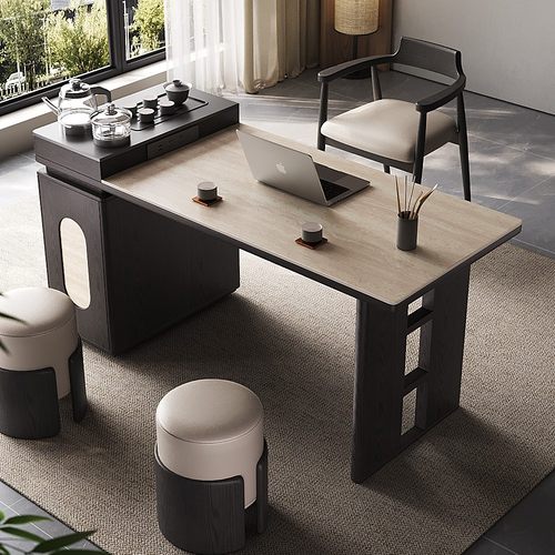 阳台茶桌2025新款小茶台家用茶桌办公一体实木岩板小户茶桌泡茶桌