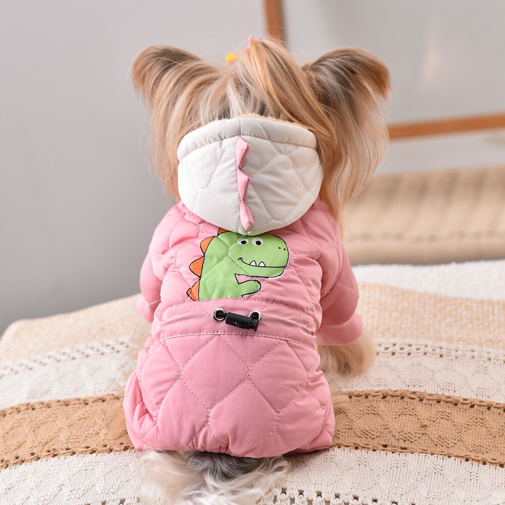 恐龙加绒宠物四脚包肚犬种服男狗女狗秋冬季保暖衣服泰迪比熊服装