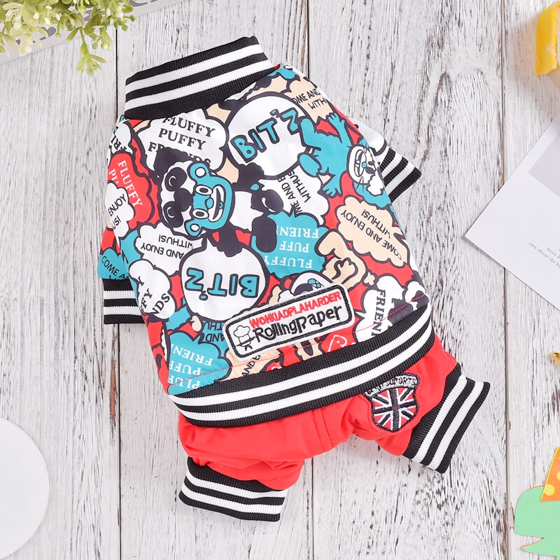 潮牌狗狗四脚棉衣中小型犬秋冬季保暖加绒泰迪比熊吉娃娃宠物衣服