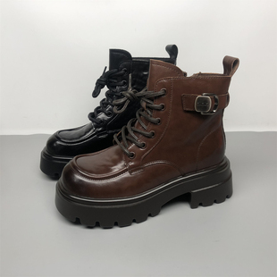 品牌撤柜真皮女靴2025冬季新款厚底时尚松糕底绒里牛皮马丁靴棉靴