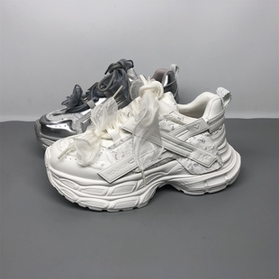 轻便百搭运动鞋 网面透气休闲鞋 女2025新款 品牌撤柜真皮厚底老爹鞋