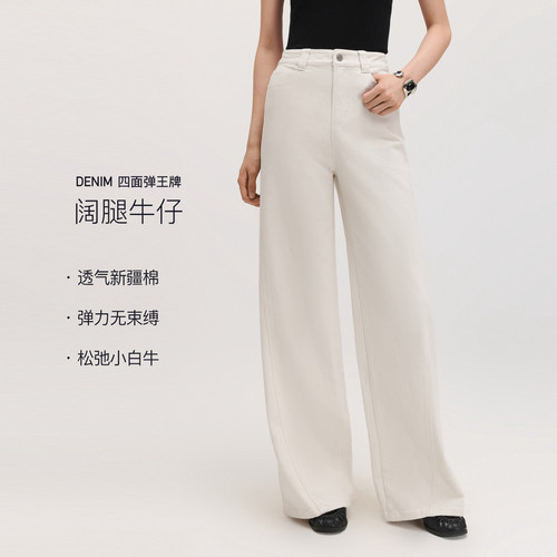 FS时尚米色高腰垂感显高宽松阔腿长裤牛仔裤26秋冬新款女装J607A