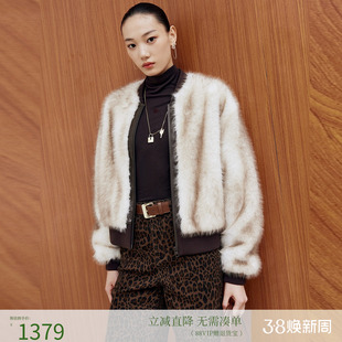 firststation时尚棒球领双色拼接短款大衣外套女25冬新款8620A