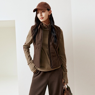 FS时尚立领针梭相拼小蛮腰棉服马甲女25秋新款M021A