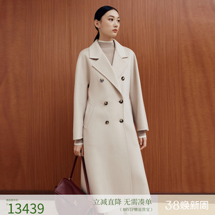 firststation优雅平驳领双排扣中长款羊绒大衣女25冬新款8310A