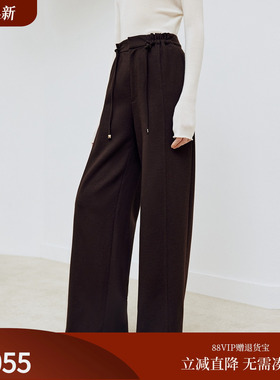 firststation时尚咖啡色高腰抽绳宽松直筒休闲裤女25秋新款6433A