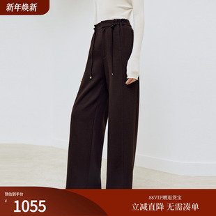 6433A 女25秋新款 firststation时尚 咖啡色高腰抽绳宽松直筒休闲裤