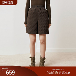 女25冬新款 棉裤 M620A 咖啡色松紧腰绗棉宽松短款 firststation时尚