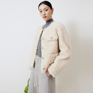 firststation优雅圆领小香风羊毛机织大衣外套女25冬新款8633A