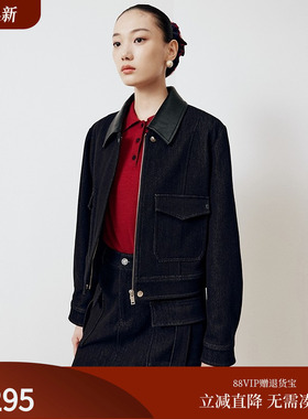 firststation经典复古翻领拼接皮质原牛色短外套女25秋新款J199A