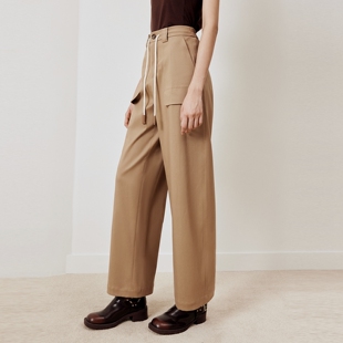 女25冬新款 firststation时尚 休闲裤 风宽松长款 6428A 通勤抽绳工装