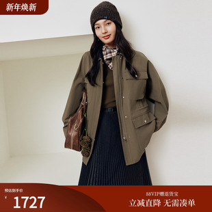 firststation巴恩风PU撞色双层翻领宽松短外套女25秋新款 1220A