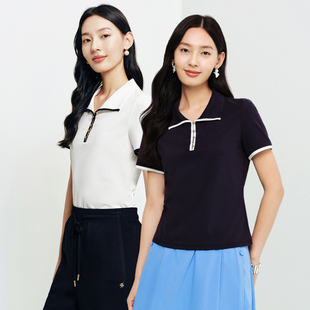 FS都市休闲翻领撞色针织肌理修身 T恤上衣26春夏新款 女装 5391A 短袖
