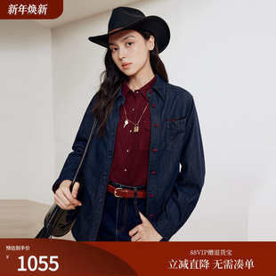 FS复古原牛灯芯绒拼接宽松牛仔衬衫 J220A 女25秋新款