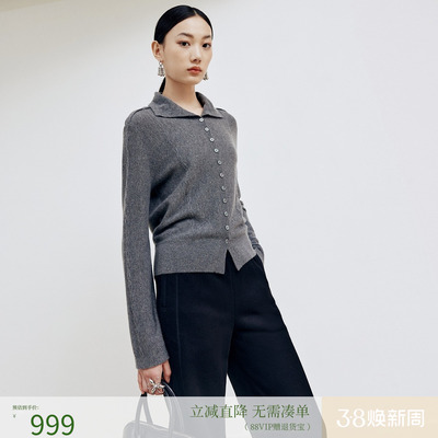 firststation时尚灰色立领宽松保暖长袖针织毛衣女25冬新款9580A