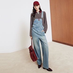 女25秋新款 J631A 减龄宽松直筒牛仔背带裤 firststation蓝色时尚