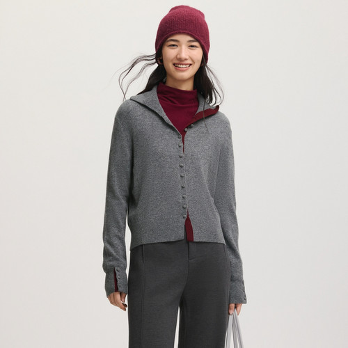 FS时尚百搭立高翻领单排扣羊毛针织开衫毛衣2026冬新款女装9171A