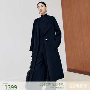 firststation时尚大翻领假两件中长款大衣外套女25秋新款8333A