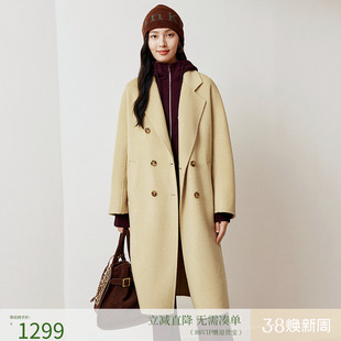 FS经典翻领双排扣直筒中长款大衣外套女25秋新款8351A