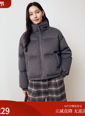 firststation时尚灰色立领宽松面包服短款羽绒服女25冬新款Y122A