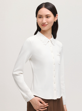 FS时尚翻领单排扣磨毛坑条弹力收腰长袖衬衫26秋冬新款女装2152A