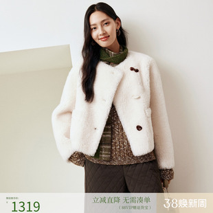 firststation时尚圆领三粒扣羊毛机织大衣外套女25冬新款8635A