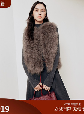 firststation时尚V领毛绒宽松直筒火鸡毛马甲外套女25冬新款Q020A