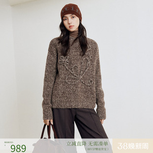 firststation优雅圆领立体花卉宽松套头针织毛衣女25冬新款9536A