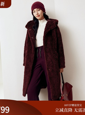 firststation休闲连帽宽松中长款机织大衣外套女25冬新款8637A