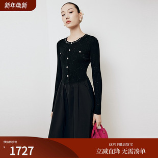 FS优雅圆领小香风拼接针织毛衣连衣裙女25秋新款 9460A