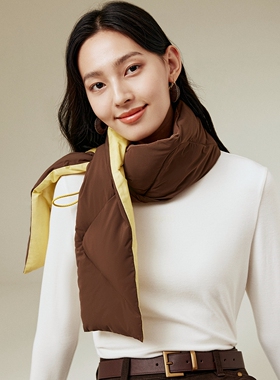 firststation时尚咖啡色厚款保暖鸭绒围脖围巾女25秋新款W321A