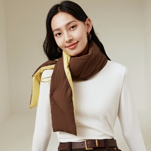 firststation时尚咖啡色厚款保暖鸭绒围脖围巾女25秋新款W321A