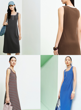 FS时尚多色圆领撞色假两件休闲背心连衣裙26春夏新款女装4101A