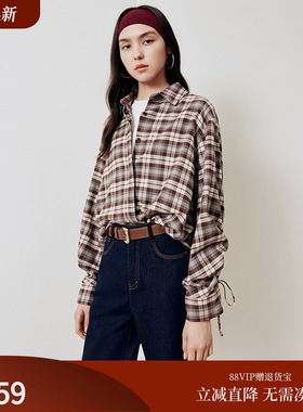 【所有姐姐的衣橱】firststation复古抽皱气球袖格子长袖衬衫