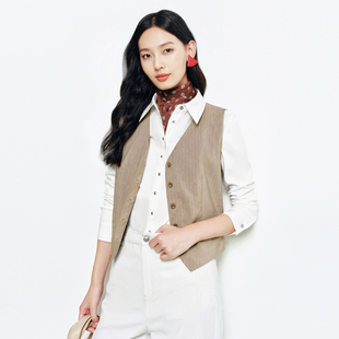 FS老钱风V领单排扣暗纹立体收腰马甲西装外套26春夏新款女装1088A