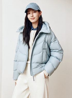 firststation时尚连帽抽绳下摆轻薄短款羽绒服女25秋新款Y151A