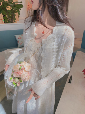 糯米家白色开衫重工钉珠外搭罩衫