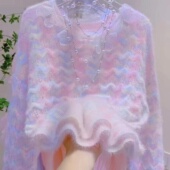 慵懒甜美 镂空毛衣圆领蝴蝶领糖果色多巴胺法式 2024针织衫 女薄款