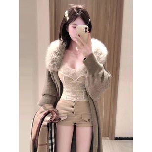 毛毛领外套长款风衣秋冬季针织开衫毛衣女装加厚大衣宽松时尚韩版