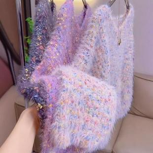 十三行慵懒风彩色点点毛衣秋冬女2024新款显瘦韩版减龄针织衫上衣