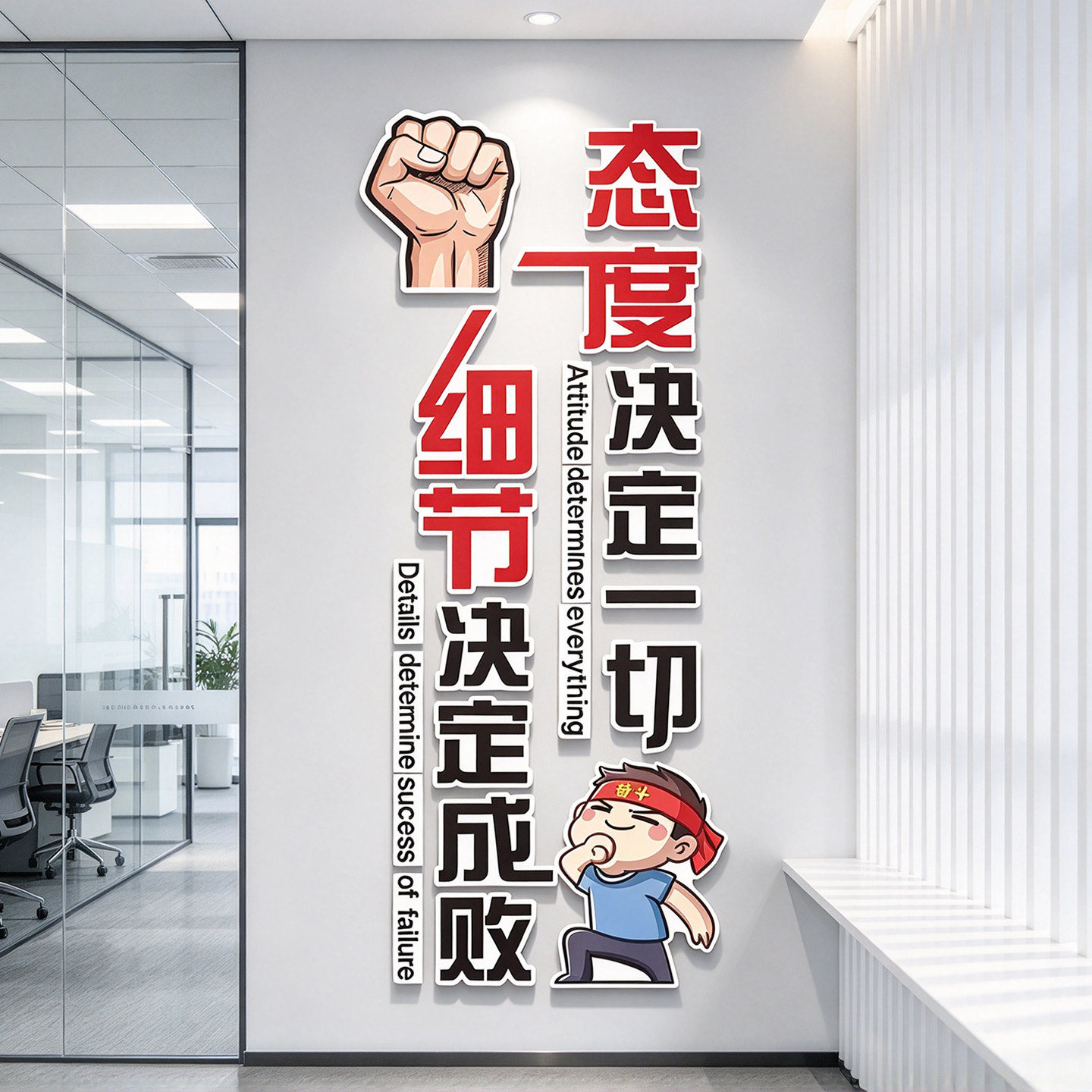 态度决定一切公司办公室励志文化墙贴纸装饰细节成败目标行动标语