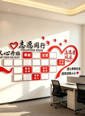 志愿者文化墙贴风采照片墙爱心驿站之家活动室墙面装饰布置形象墙