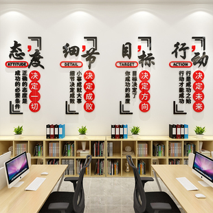 办公室墙纸自粘背景墙装饰公司激励志标语墙贴画3d立体企业文化