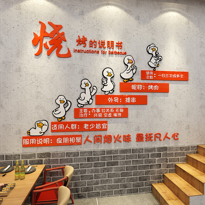 烧烤店装饰品创意墙面贴纸壁画挂件肉串铺网红工业风吧台背景布置图片