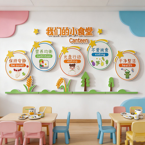 幼儿园食堂文化环创贴纸午托管班小饭桌餐厅布置文明用餐标语墙贴