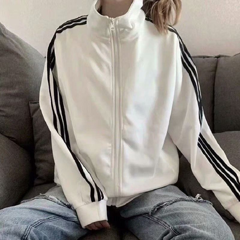 新款学生外套韩版薄款杠bf春夏2020棒球女潮三条夹克宽松黑色服女
