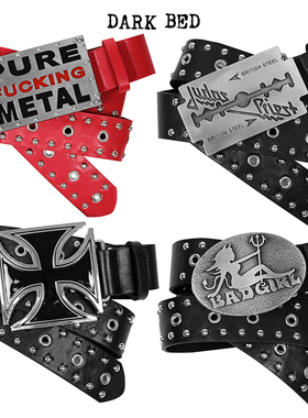 DARKBED朋克打孔满孔超酷拽红色黑色视觉系腰带叛逆个性大腰带头