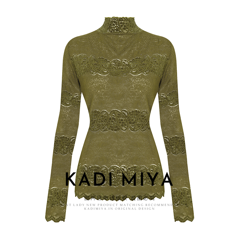 KADIMIYA百搭半高领蕾丝衫内搭上衣复古高级感长袖打底衫
