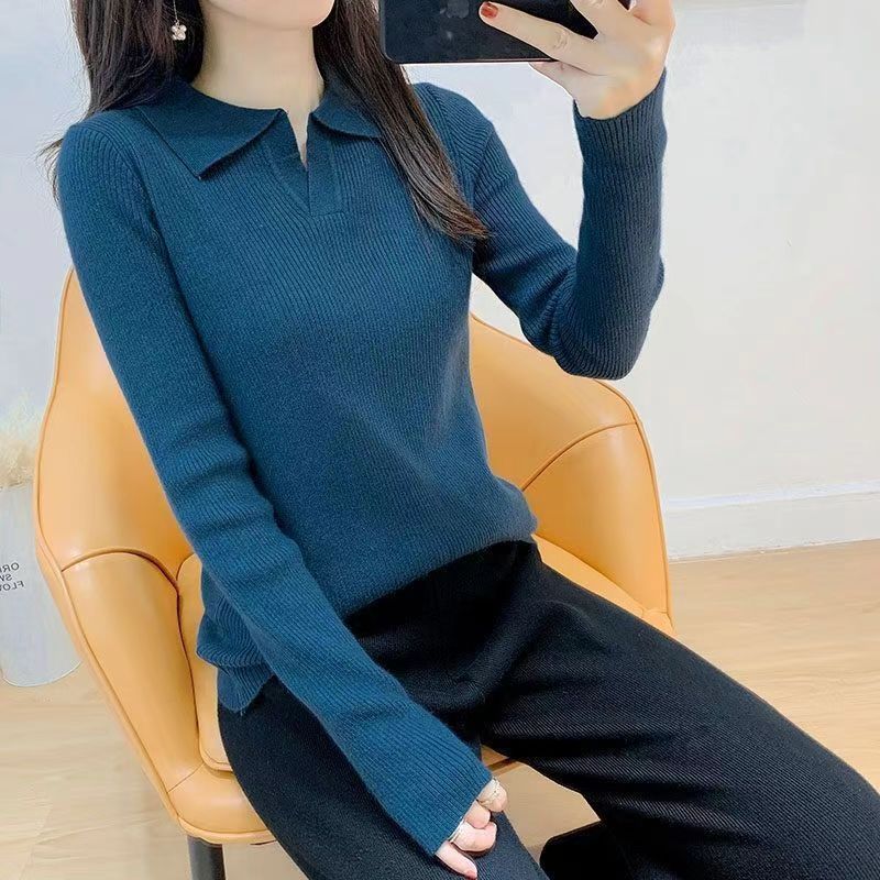 毛衣女装咖色针织衫上衣春秋年新款翻领早秋polo领内搭打底衫女装